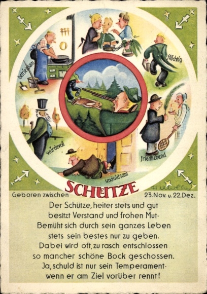 Artist Postcard Zodiac Sign Sagittarius, 23 November to 21 December