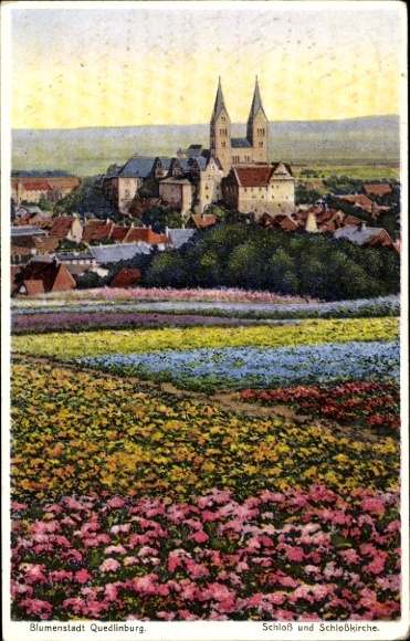 Postcard Quedlinburg in the Harz, castle, castle church