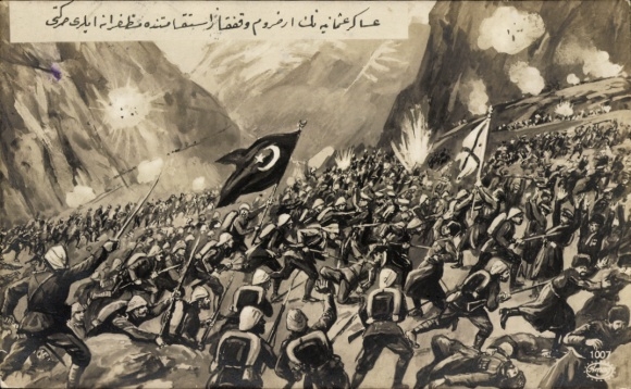 Artist Postcard Turkish army fighting against Russian troops