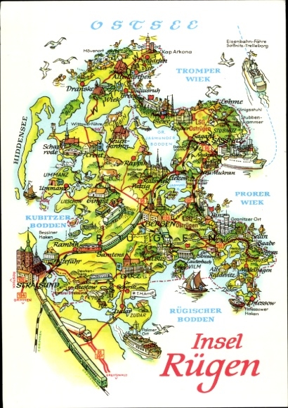 Landkarten Ak Bergen auf der Insel Rügen, Hiddensee, Stralsund