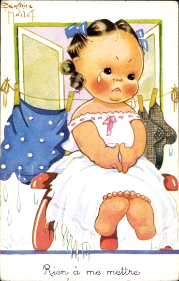 Artist Postcard Mallet, Beatrice, Crying Girl, Laundry Hanging on the Line