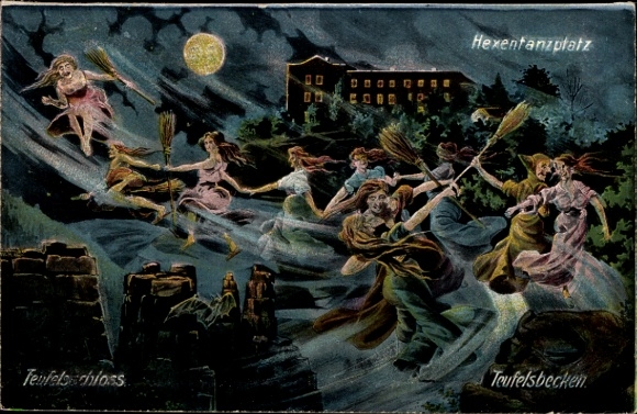 Postcard Thale in the Harz Mountains, Witches' Dance Floor, Devil's Pool, Witches, Devil's Castle