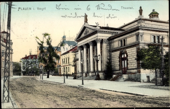 Postcard Plauen in Vogtland, street party at the theater