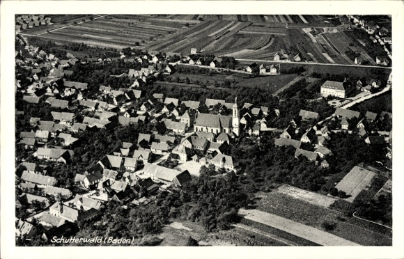 Ak Schutterwald in Baden, Fliegeraufnahme, Kirche