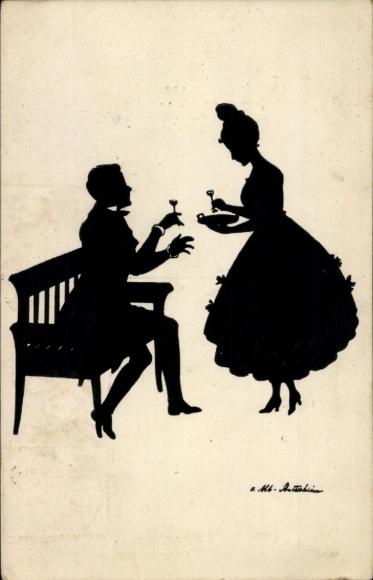 Scherenschnitt Künstler Ak Mann und Frau in Silhouette