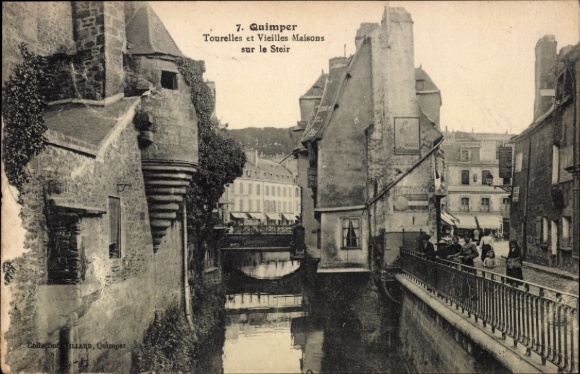 Postcard Quimper Finistère, old town view, bridge, canal, old buildings