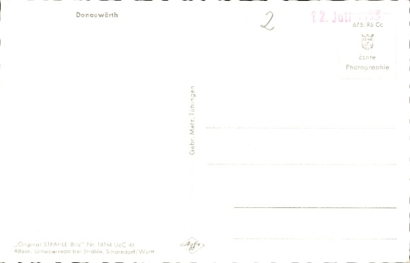 Postcard Donauwörth in Swabia Bavaria, aerial photograph