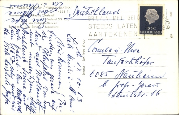 Postcard SS Queen Emma, Princess Beatrix, Stoomvaart Maatschappij Zeeland