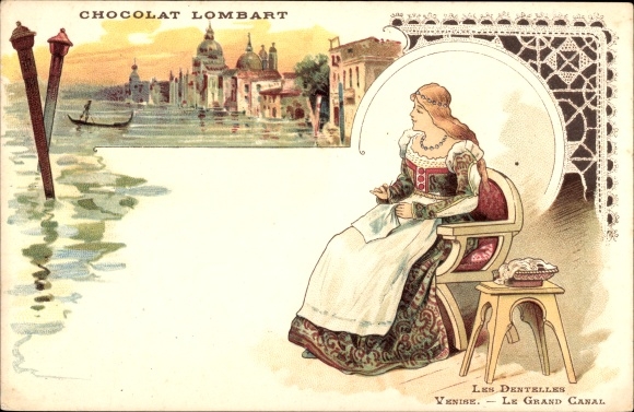Postcard Venezia Venice Veneto, Canal Grande, Dentelles, Reclame, Chocolat Lombart