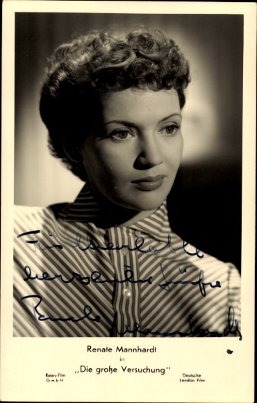 Postcard actress Renate Mannhardt, film The Great Temptation, autograph