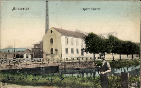 Postcard old monastery Buxtehude in the Stade district, paper factory