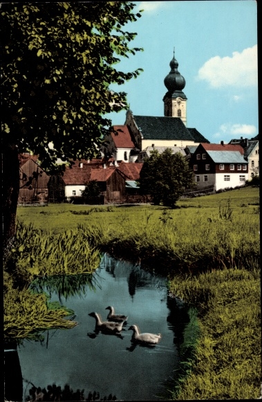 Ak Eslarn in der Oberpfalz Bayern, Loisbachtal, Ort mit Kirche