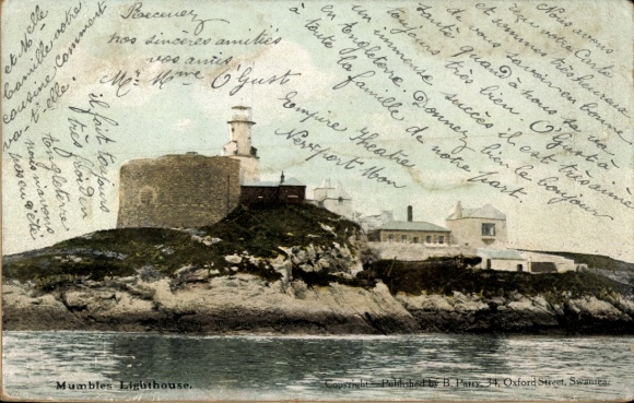 Postcard Mumbles Wales, lighthouse