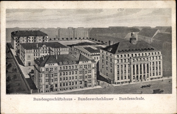 Postcard Leipzig in Saxony, federal office building, federal residential buildings, federal school