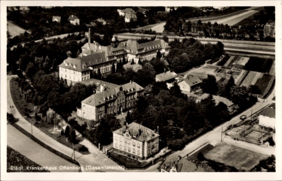 Postcard Offenburg in Baden Black Forest, aerial photograph, municipal hospital, general view