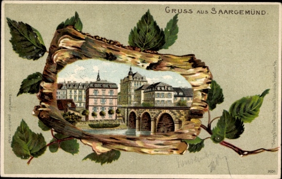 Birchwood litho Sarreguemines Saargemünd Lorraine Moselle, city view