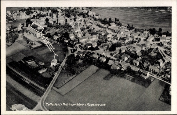 Ak Catterfeld Leinatal in Thüringen, Luftaufnahme,  Thüringer Wald, Gasthaus Candelaber