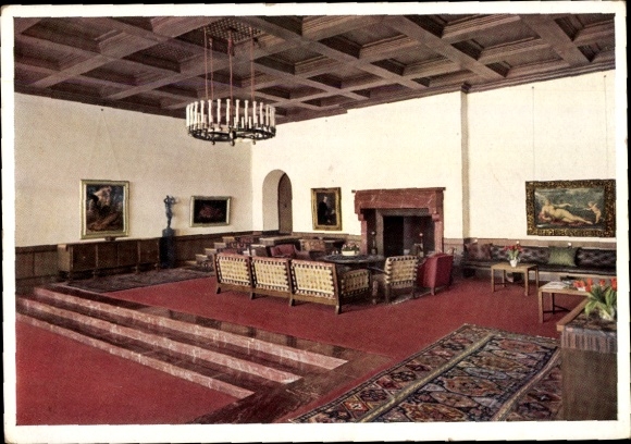 Postcard Obersalzberg Berchtesgaden, Berghof, Hitler House, Haus Wachenfeld, Great Hall