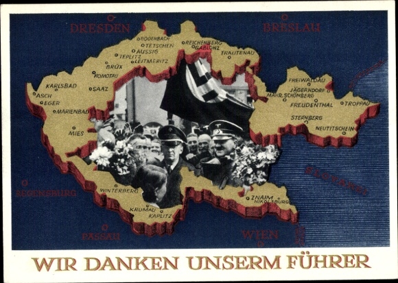 Postal stationery Postcard We thank our Führer, Sudetenland, Bohemia, Moravia, Hitler