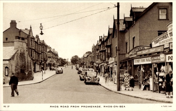 Postcard Rhos on Sea Wales, Rhos Road from Promenade