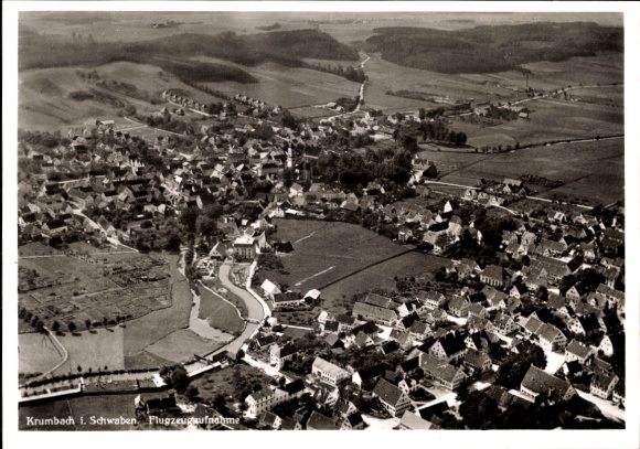 Postcard Krumbach in Swabia, aerial photograph