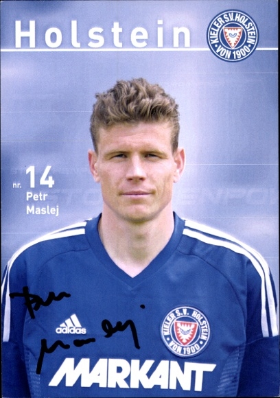 Karta autografów piłkarza Petra Masleja, Holstein Kiel, autograf