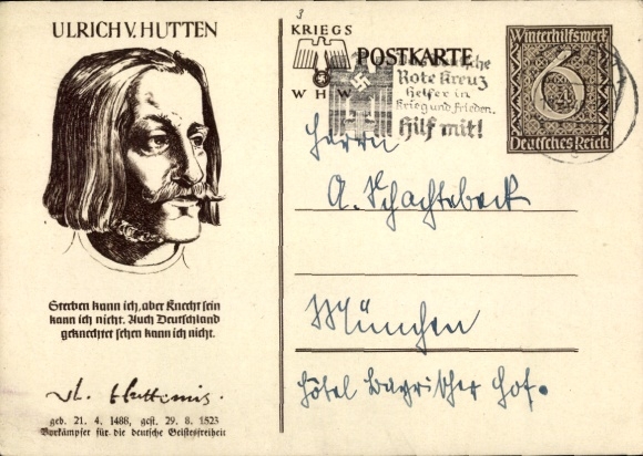 Postal stationery Postcard Ulrich von Hutten, Portrait, War WHW