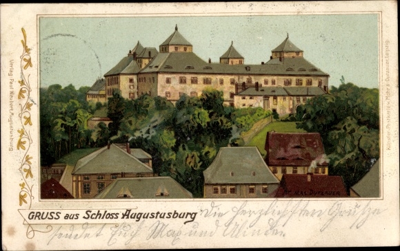 Artist Chromo-Litho Dutzauer, Max, Augustusburg in the Ore Mountains, Castle