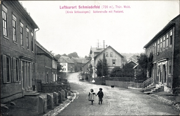 Postcard Schmiedefeld am Rennsteig Suhl Thuringia, Suhlerstraße, post office