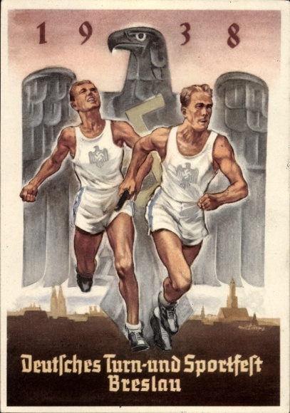 Künstler Ak Wrocław Breslau Schlesien, Deutsches Turn- und Sportfest 1938, Läufer, Hoheitsadler