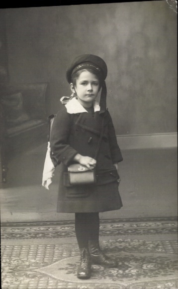 Photo Postcard Gliwice Gleiwitz Upper Silesia, child with schoolbag, sailor cap, 1st day of school