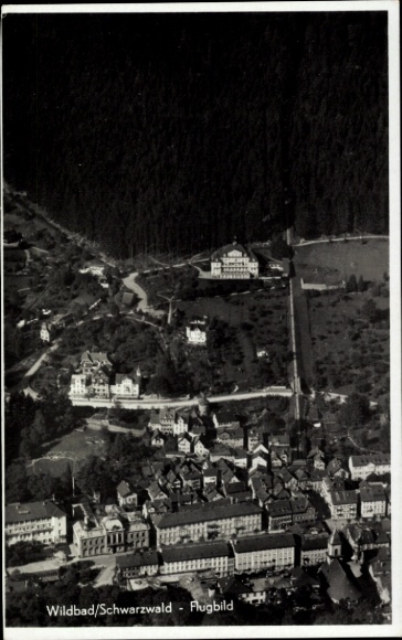 Postcard Bad Wildbad in the Black Forest, aerial photograph, Panorama Hotel am Sommerberg