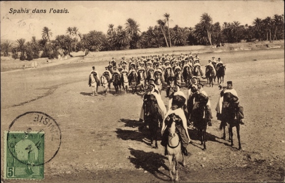 Postcard Spahis in the oasis, Tunesische Krieger