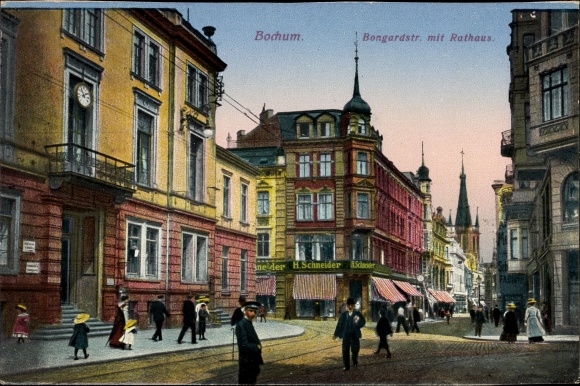 PC Bochum in the Ruhr area, Bongardstrasse with town hall, plot H. Schneider