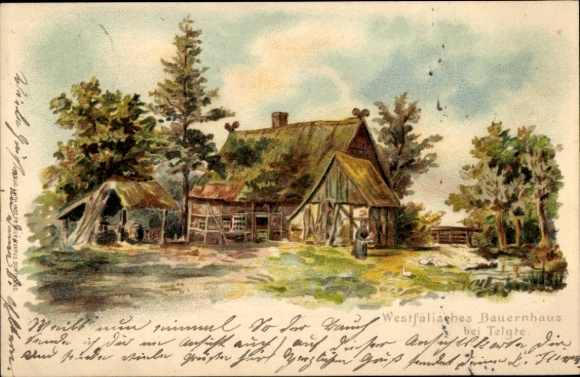Kunstenaar litho Telgte in Westfalen, Westfaalse boerderij