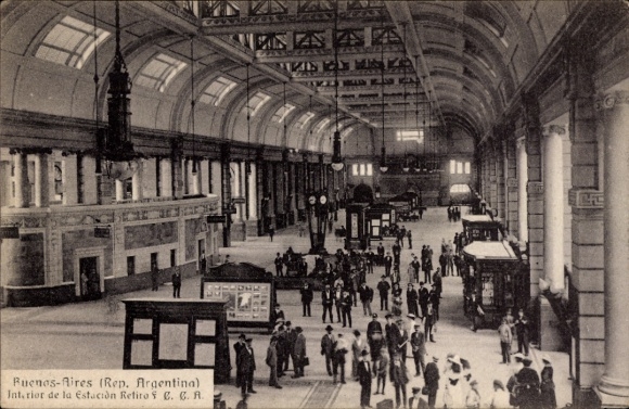 Postcard Buenos Aires Argentina, train station, interior view