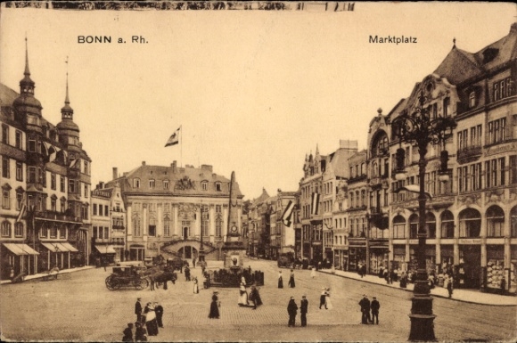 Postcard Bonn am Rhein, Bonn a. Rh., market square, buildings, people, horse-drawn carriages