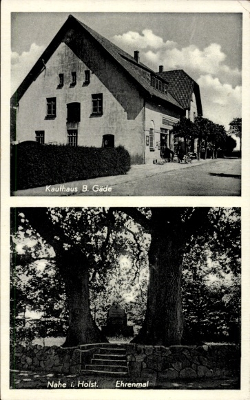 Postcard Nahe in Holstein, memorial, department store