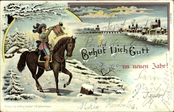 Winter Chromo-Litho God bless you, Trumpeter of Säckingen, River