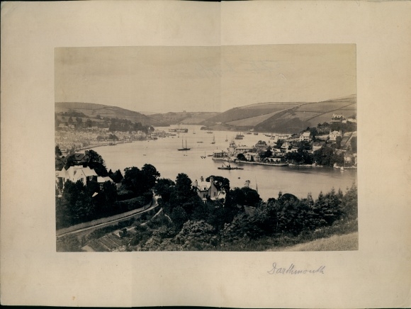 Photograph circa 1880, Dartmouth Devon England, River Dart, panoramic view, ships