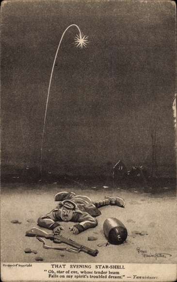 Kunstenaar Ak That Evening Star Shell, Britse soldaat, citaat uit Tannhäuser