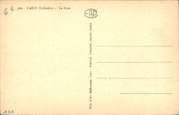 Postcard Caen Calvados, train station, forecourt, buses