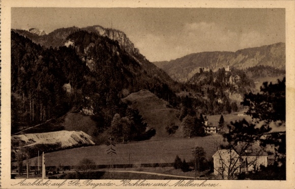 Postcard Karlstein Bad Reichenhall in Upper Bavaria, pilgrimage church of St. Pankraz, little church, Müllnerhorn