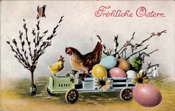 Ak Glückwunsch Ostern, Ostereier, Küken