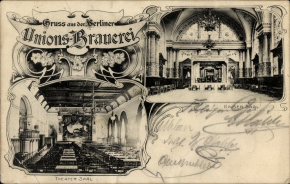 Postcard Berlin Kreuzberg, Unions Brewery, Hasenheide 22-31, Kaisersaal, Theatersaal
