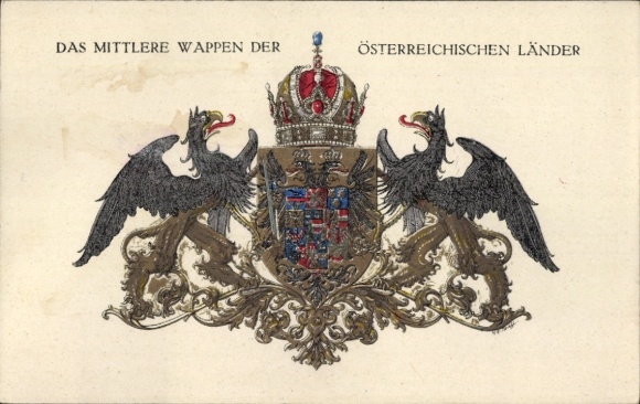 Coat of arms Postcard United States of Greater Austria, Middle coat of arms, griffins