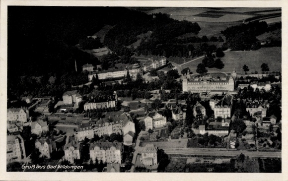 Postcard Bad Wildungen in Hesse, aerial view of buildings, trees, landscape