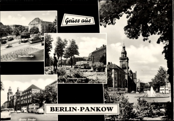 Ak Berlin Pankow, Vinetastraße, Rathaus, Breite Straße, Springbrunnen
