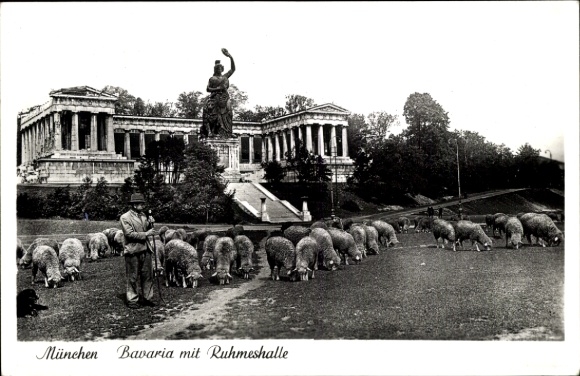 Ak München, Bavaria, Ruhmeshalle, Hirte mit Schafherde