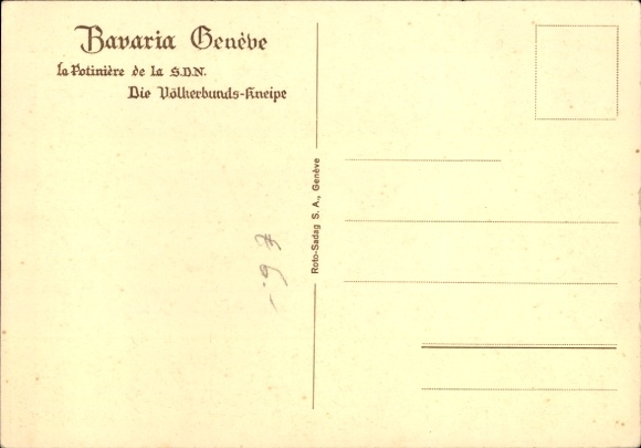 Postcard Geneva City Switzerland, Bavaria Geneve, League of Nations pub, waiter, guests at the table